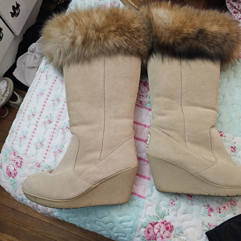 Bear Paw Tall Fox Fur Trimmed Boots